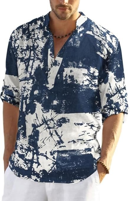 Men's Cotton Blend Full Sleeve Printed Short Kurta with Mandarin Collar Crafted from a Premium Cotton Blend - Image 3