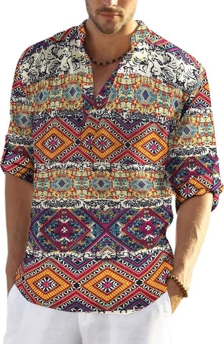 Men's Cotton Blend Full Sleeve Printed Short Kurta with Mandarin Collar Crafted from a Premium Cotton Blend - Image 2